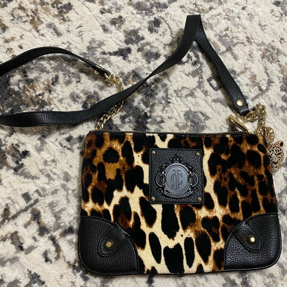 Juicy couture leopard velour chain crossbody bag